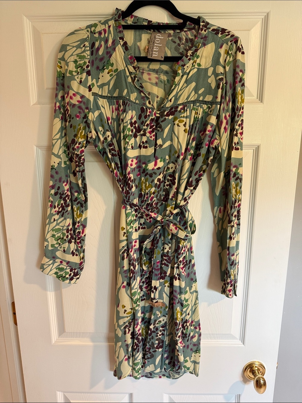 Anthropologie dolan Sage Multi Floral Tie-Waist Long Sleeve Dress - EUC